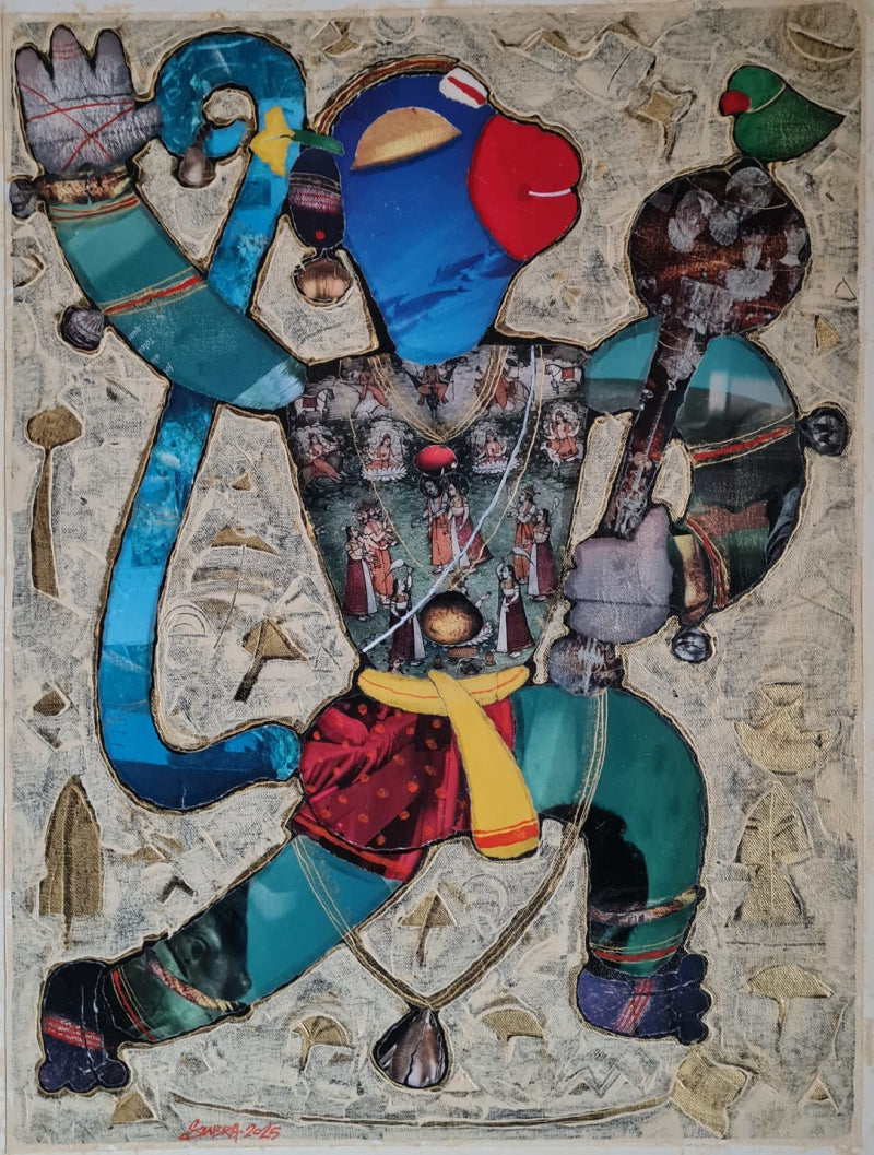 'Lord Hanuman' religious mixed-media painting by artist G Subramanian, 24x18 inch, on canvas