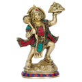 Religious handicraft titled 'Lord Hanuman Carrying Sanjeevani Mountain', 9x6x3 inches, by artist Brass Handicrafts on Brass