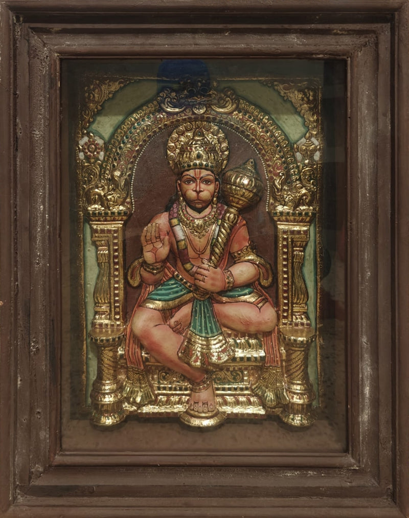 Lord Hanuman' religious tanjore traditional_art by artist Tanjore Tanjaur, 29x23 inch, on wood