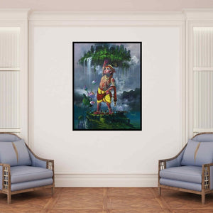 In-situ view of Bijay Biswaal's 'Lord Krishna (Govardhan Giridhari)' painting in a room