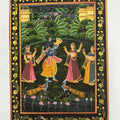 Lord Krishna And Radha With Gopis 2' religious miniature Traditional Art by artist Unknown, 12x10 inch, on silk