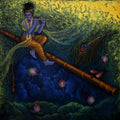 Religious oil painting titled 'Lord Krishna', 36x36 inches, by artist Rakhi Baid on Canvas