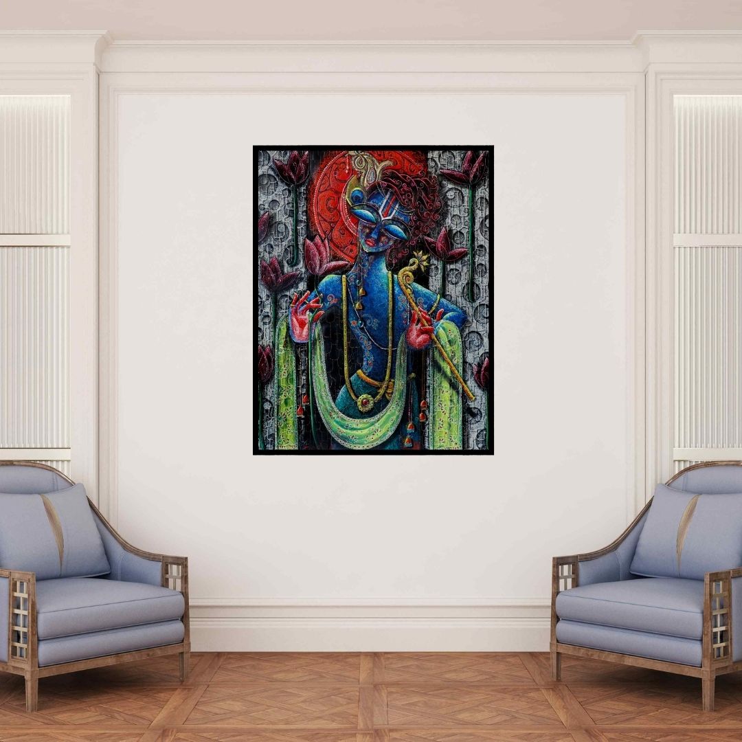 In-situ view of Anil Kumar Vishwakarma's 'Lord Krishna (Banke Bihari Ji)' painting in a room