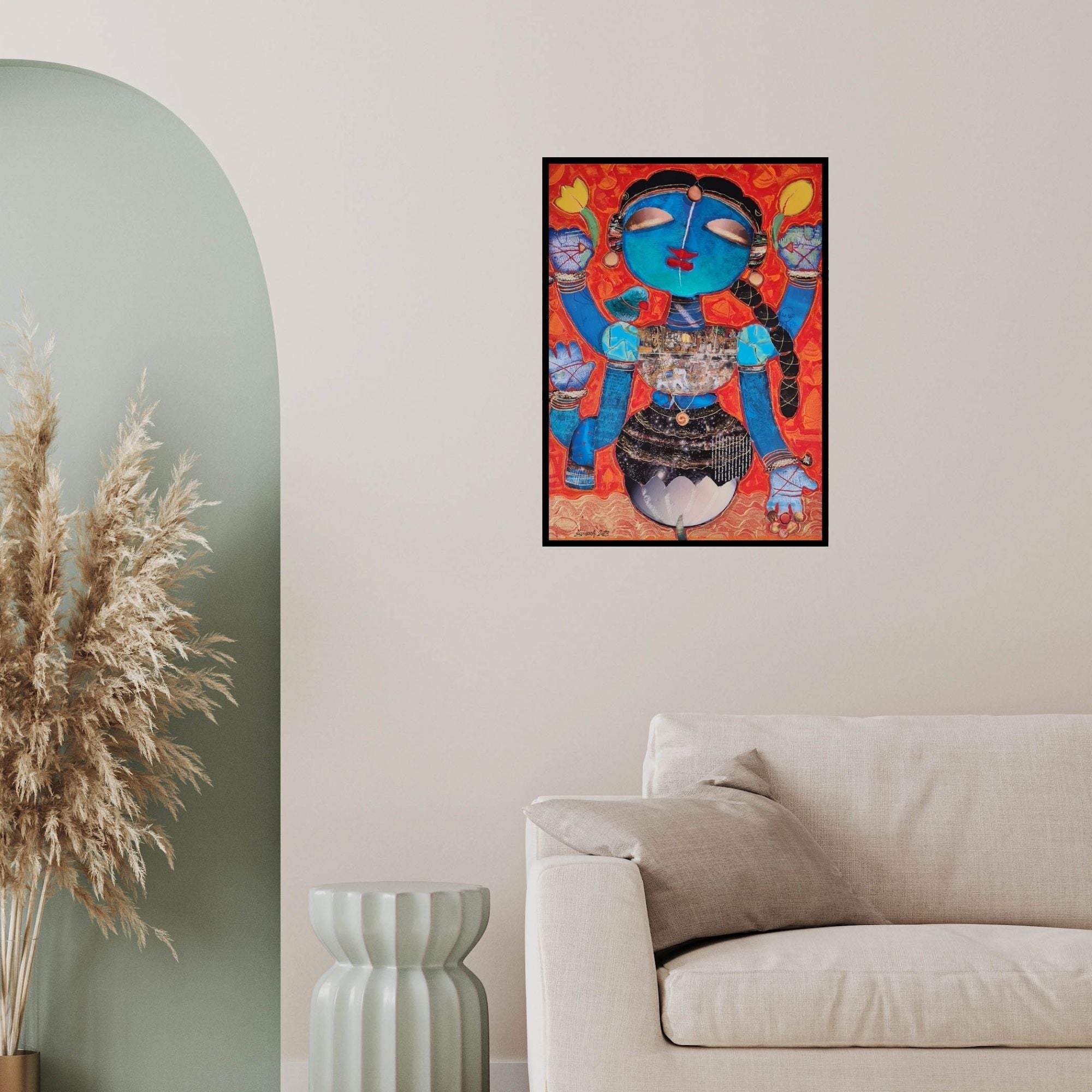 In-situ view of G Subramanian's 'Lord Lakshmi (Lakshmi: Cosmic Abundance)' painting in a room
