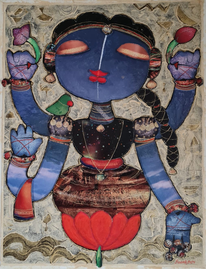 'Lord Lakshmi' religious mixed-media painting by artist G Subramanian, 24x18 inch, on canvas