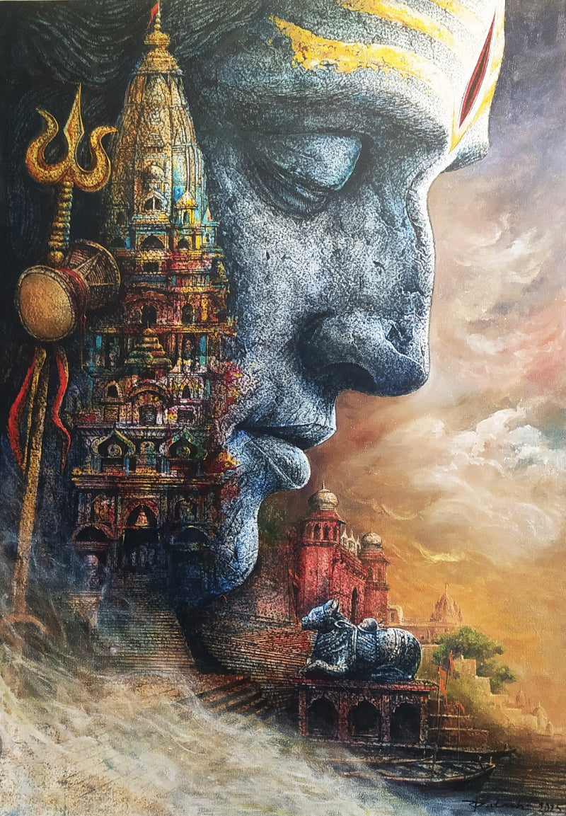 Lord Shiva' religious acrylic painting by artist Palash Halder, 59x38 inch, on canvas
