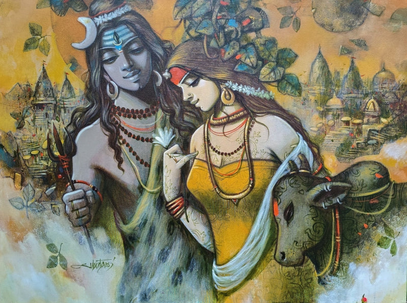 Lord Shiva' religious acrylic painting by artist Subrata Das, 36x48 inch, on canvas