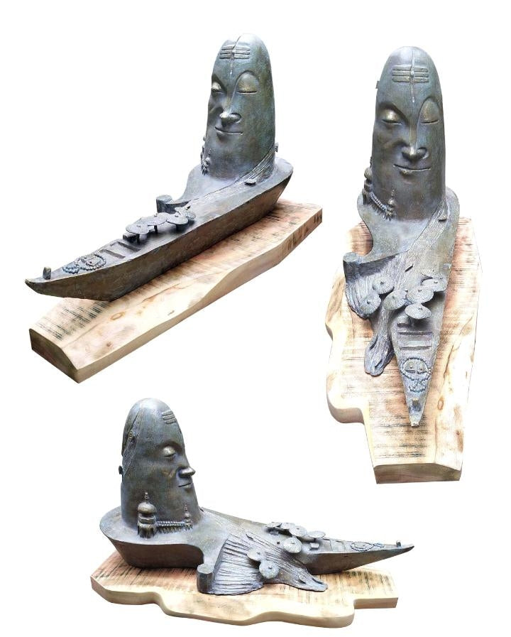 Lord Shiva Dwelling' religious Bronze sculpture by artist Sukanta Chowdhury, 28x12 inch, on bronze