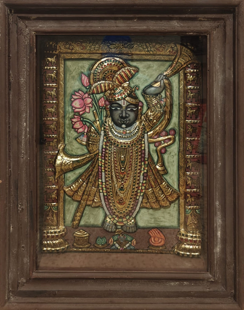 Lord Shrinathji' religious tanjore traditional_art by artist Tanjore Tanjaur, 29x23 inch, on wood