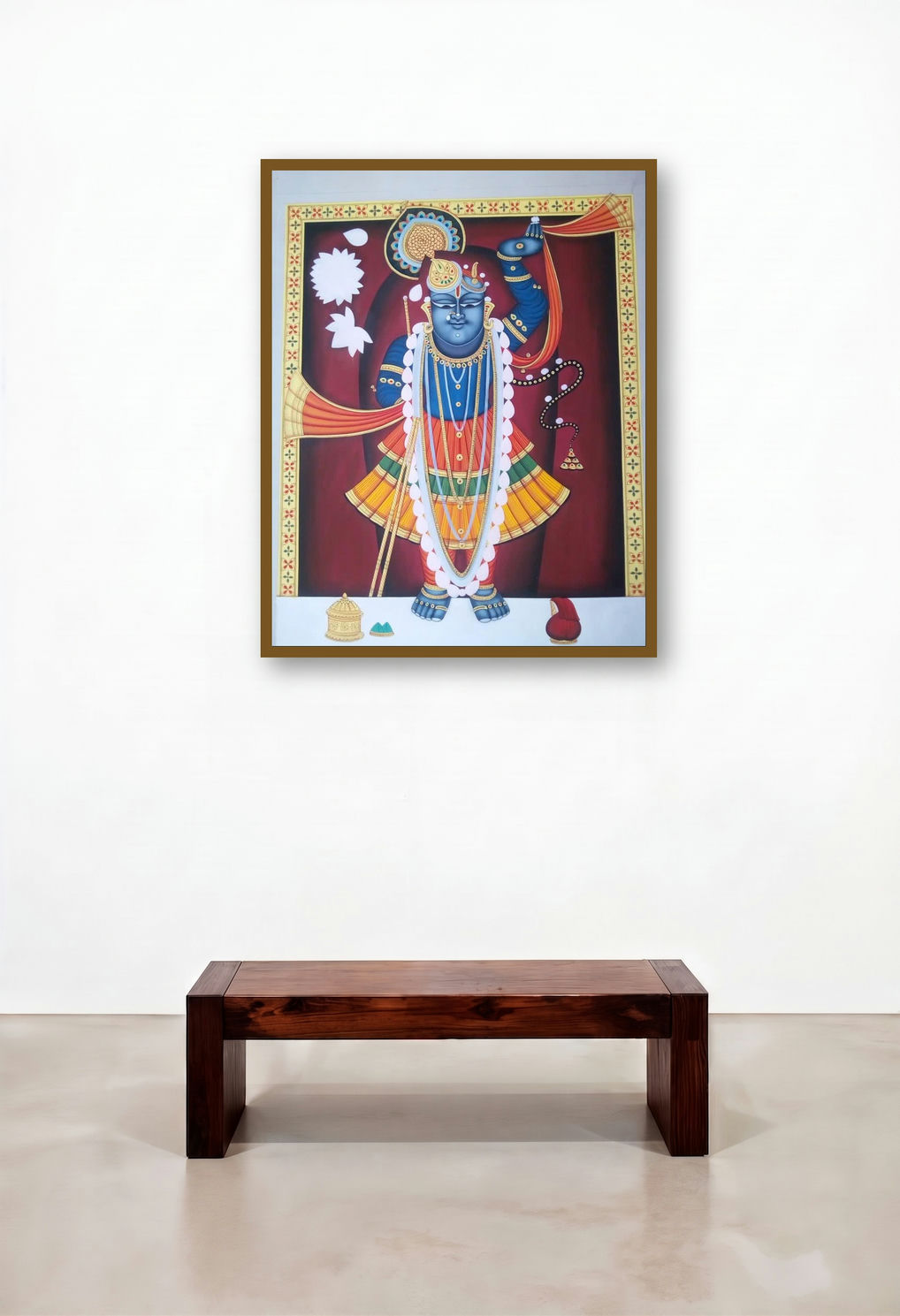 Lord Sreenath (Divine Aura) by artist Rajendra Khanna displayed in a Rustic Home Office