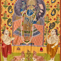 Lord Sreenathji' religious pichwai Traditional Art by artist Ana, 48x36 inch, on cloth