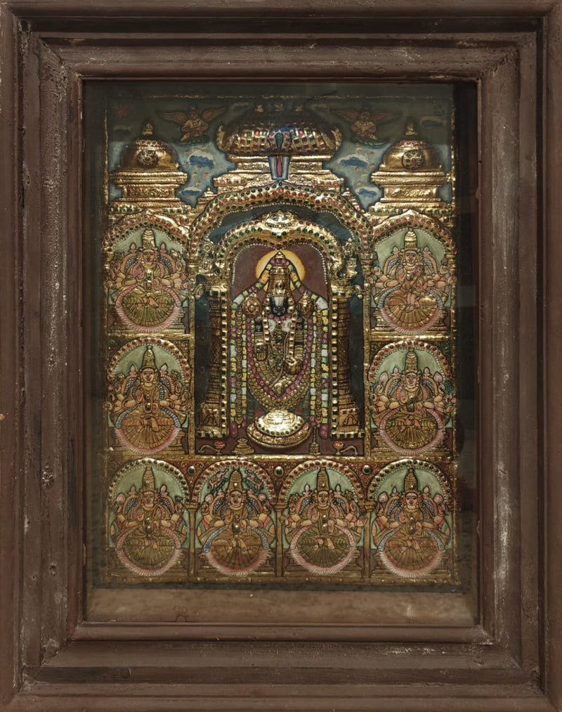 Lord Tirupati Balaji' religious tanjore traditional_art by artist Tanjore Tanjaur, 29x23 inch, on wood