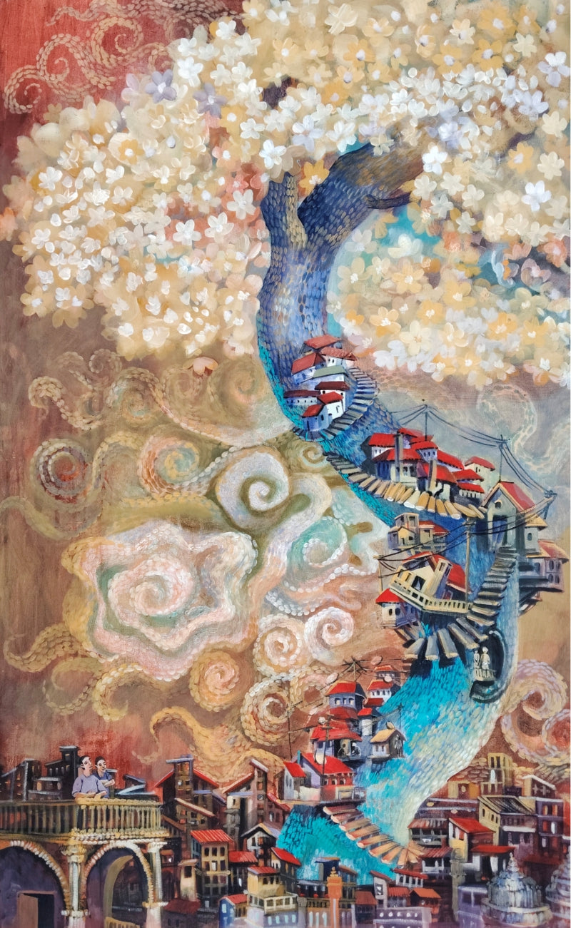 Lorsiding' contemporary acrylic painting by artist Sovon Manna, 48x30 inch, on canvas