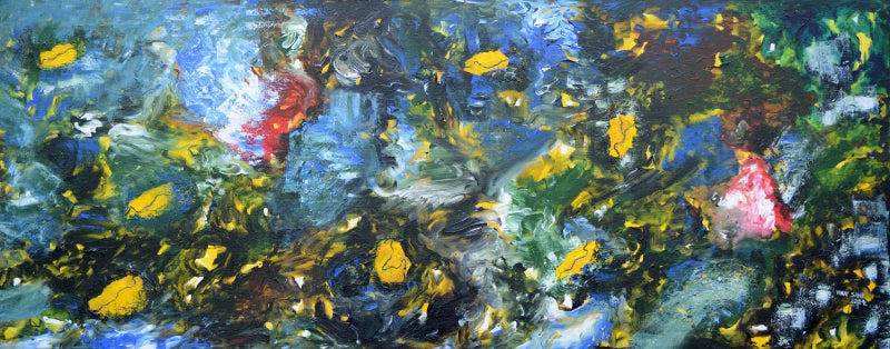 Lost Paths And Milestone 1' abstract acrylic painting by artist Vinay Sane, 24x60 inch, on canvas