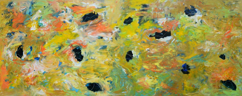 'Lost Paths And Milestones 2' abstract acrylic painting by artist Vinay Sane, 24x60 inch, on canvas