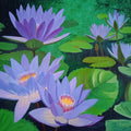 'Lotus And Water Lily 2' nature acrylic painting by artist Vishwajyoti Mohrhoff, 20x24 inch, on canvas
