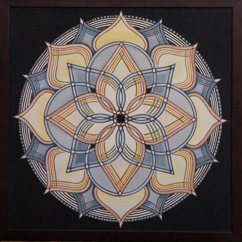 Lifestyle acrylic painting titled 'LOTUS BLOOMING', 36x36 inches, by artist Manju Lamba on Canvas