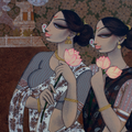 The Lotus Friends' figurative acrylic painting by artist Varsha R Kharatmal, 30x48 inch, on canvas