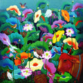 Lotus Pond' nature acrylic painting by artist Nur Ali, 48x48 inch, on canvas
