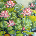 Lotus Pond' nature acrylic painting by artist Tamali Das, 24x36 inch, on canvas