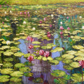 Lotus Pond' nature oil painting by artist Sriram Chinnadurai, 36x60 inch, on canvas