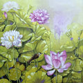 Lotus Pond' nature acrylic painting by artist Tamali Das, 24x24 inch, on canvas