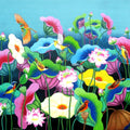 'Lotus Pond 19' nature acrylic painting by artist Nur Ali, 35x33 inch, on canvas