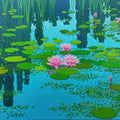 Lotus Pond 2' nature acrylic painting by artist Satish Mane, 36x60 inch, on canvas