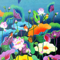 'Lotus Pond 20' nature acrylic painting by artist Nur Ali, 42x28 inch, on canvas