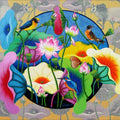 'Lotus Pond 22' nature acrylic painting by artist Nur Ali, 20x24 inch, on canvas