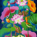 Lotus Pond 28' nature acrylic painting by artist Nur Ali, 28x16 inch, on canvas