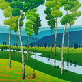 Lotus Pond 3' nature acrylic painting by artist Satish Mane, 48x36 inch, on canvas
