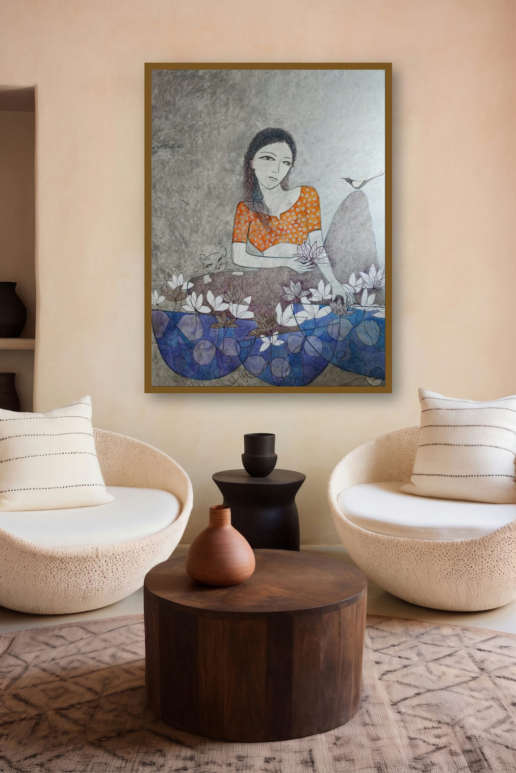 Lotus Seller by artist Bhavana Sonawane displayed in a Designer gallery