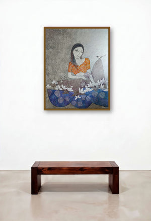 Lotus Seller by artist Bhavana Sonawane displayed in a Mid-Century Modern Executive Office
