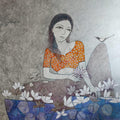 Figurative acrylic painting titled 'Lotus Seller', 60x48 inches, by artist Bhavana Sonawane on Canvas