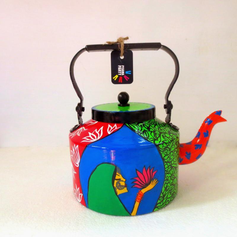 Lifestyle craft titled 'Lotus Tea Kettle', 9x9x7 inches, by artist Rithika Kumar on Aluminium