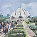 Cityscape acrylic painting titled 'Lotus Temple', 24x18 inches, by artist Ranabir Saha on Canvas