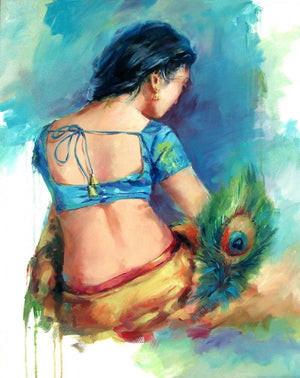 Love 3 (Love C Square) by Raviraj, Print Oil Figurative Painting on Canvas, X-Small Vertical Wall Art