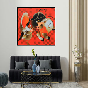 H R Das's 'Love And Affection 3' painting visualized above a sofa in a contemporary room.