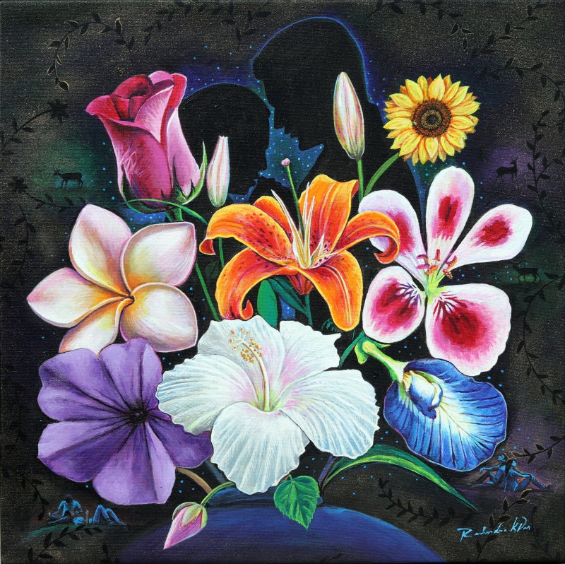 Love And Flower 2' figurative acrylic painting by artist Rawindra Das, 24x24 inch, on canvas