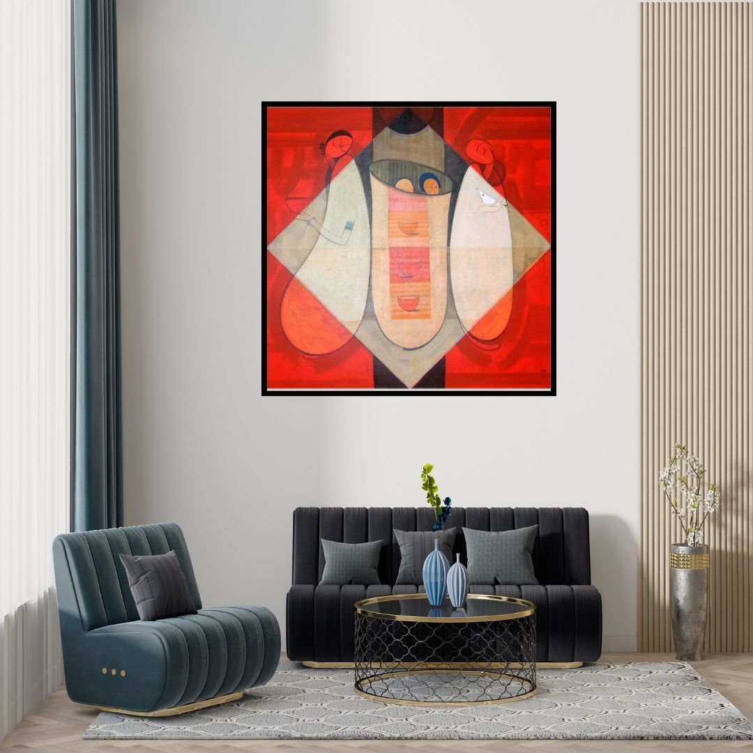 Preview of 'Love Of Journey' Painting by Dattatraya Thombare shown on a wall in a furnished room.