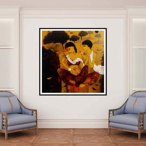 In-situ view of Mukesh Salvi's 'Love With Nature 2 (Couple in Forest)' painting in a room