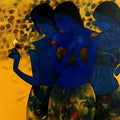 Figurative acrylic painting titled 'Love With Nature 1', 36x48 inches, by artist Mukesh Salvi on Canvas