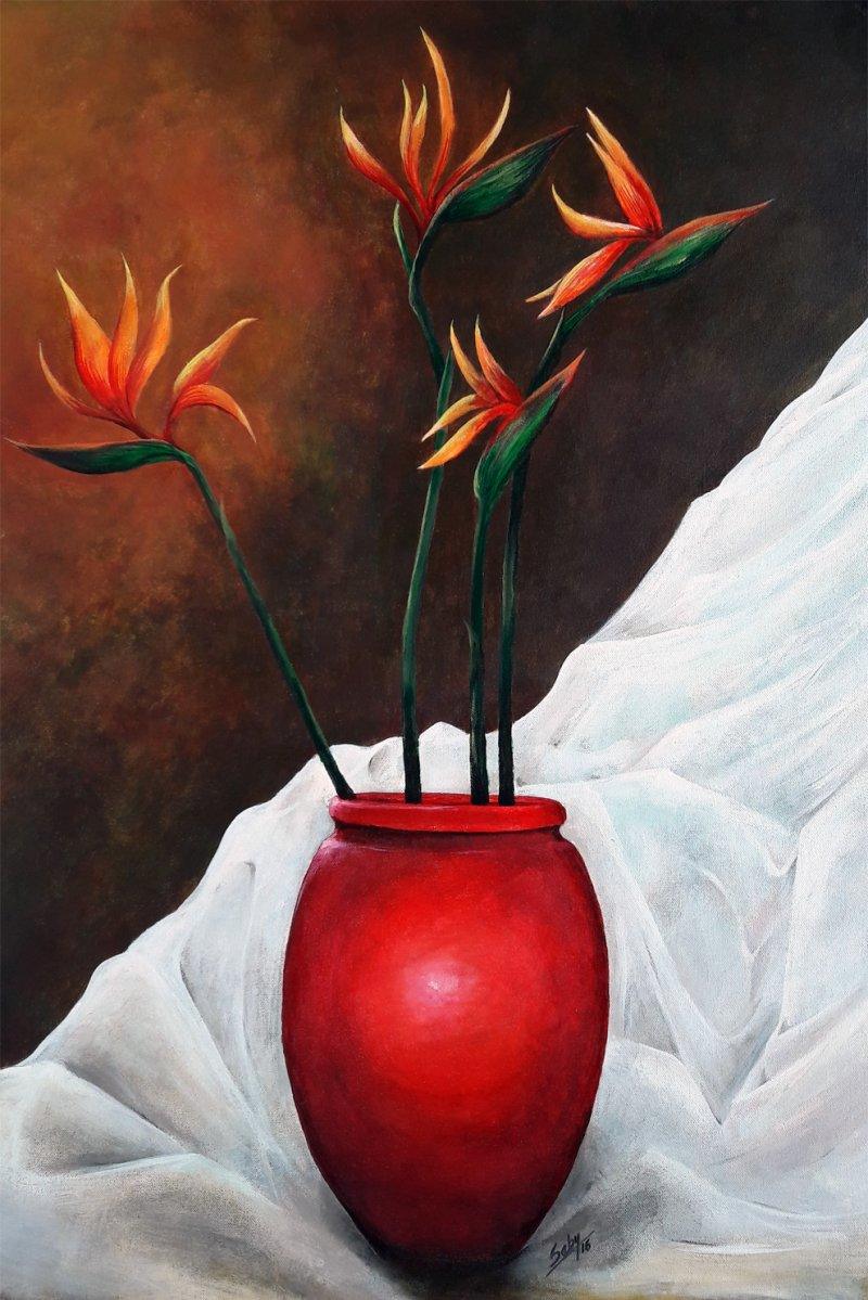 Still-life acrylic painting titled 'Lovely Life', 31x20 inches, by artist Seby Augustine on Canvas