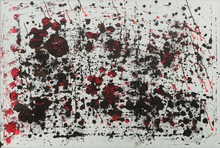 Lovers And Stones' contemporary acrylic-ink painting by artist Shahfahad Raja, 29x42 inch, on french paper