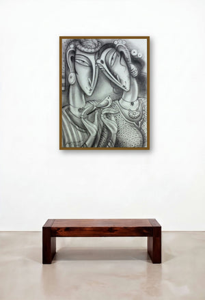 Loving Couple (Shared Gaze) by artist Ramesh Pachpande displayed in a Contemporary Luxury Foyer
