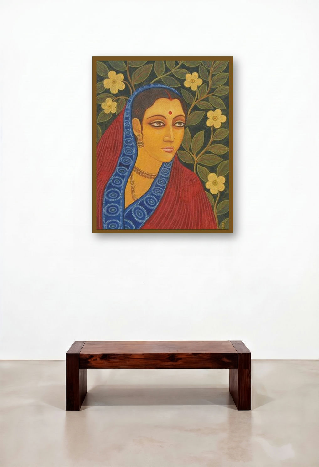 Lramani Ii by artist Suparna Dey displayed in a Elegant Hotel Lobby
