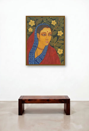 Lramani Ii by artist Suparna Dey displayed in a Elegant Hotel Lobby
