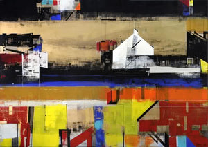 Luminous At Night (Painted Horizons) by Prabhinder Lall, Original Acrylic Abstract Painting on Canvas, X-Large Horizontal Wall Art