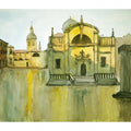 Cityscape watercolor painting titled 'Luza Square Dubrovnik', 7x11 inches, by artist Arunava Ray on Paper
